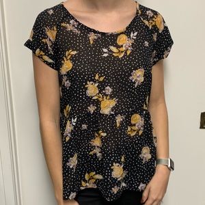 Xhilaration Floral and Polka Dot Blouse